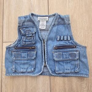 Vintage Y2K Longstreet Girls Denim Utility Vest Size 4 Cargo Zip Western Grunge
